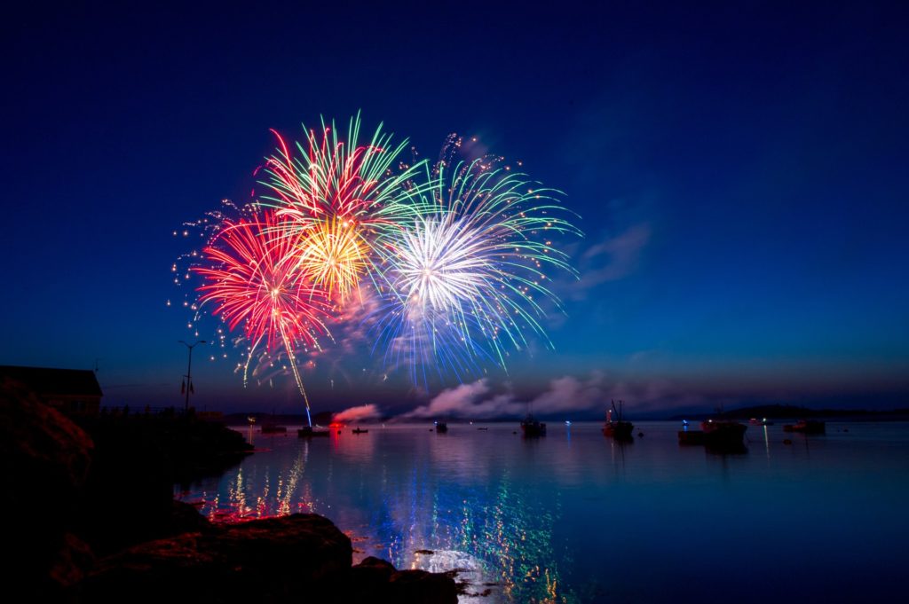 fireworks over a lake
