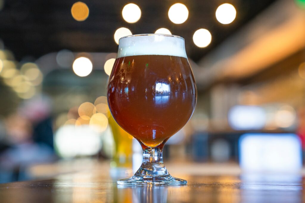 full beer glass on table